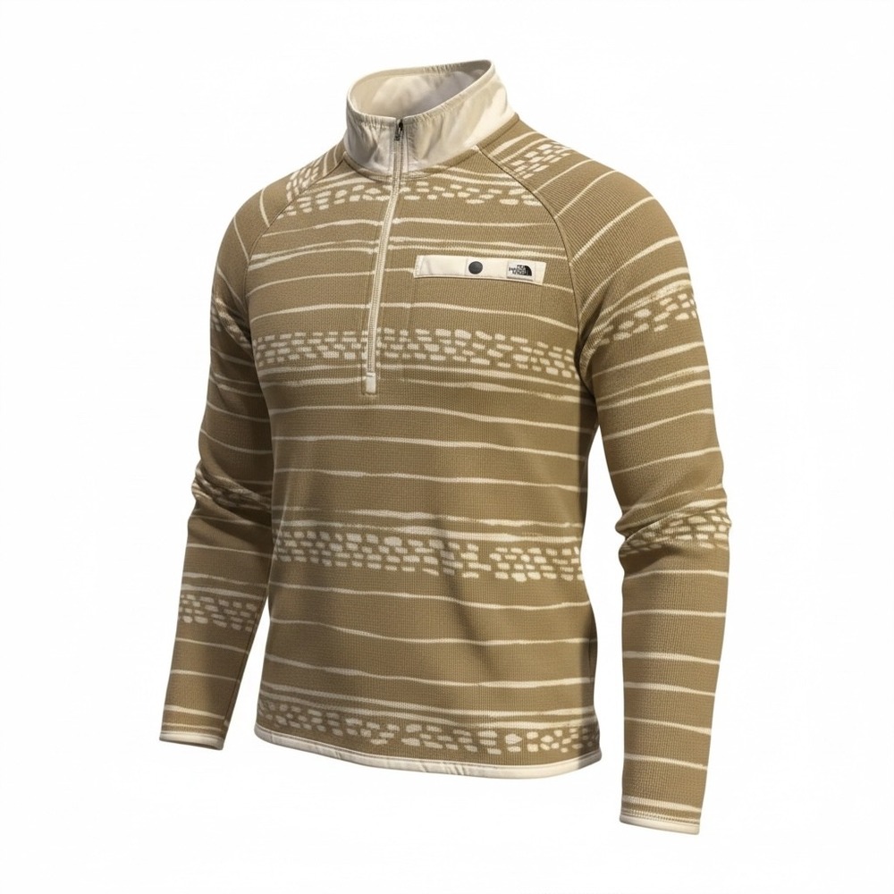 The North Face Gordon Lyons Mens XL 1/4 Zip Fleece Pullover Tan White Striped